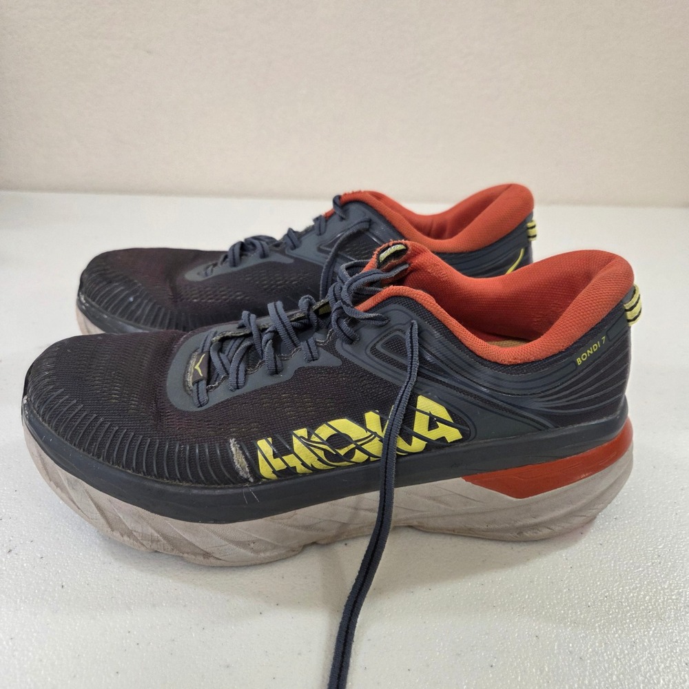 Hoka One One Bondi 7 Mens 8 Running Shoes Anthracite High Risk Red 1110518-TGEIL